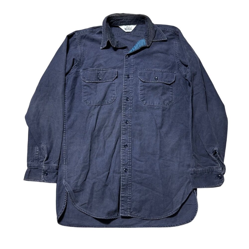 Woolrich Vintage Mens Sz M Distressed Long Sleeve Navy Button-Up Shirt